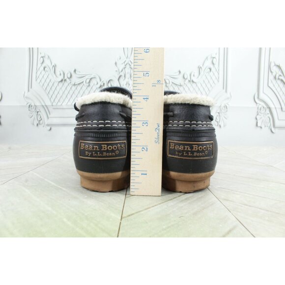 LL Bean Bean Boots Rubber Moc Sherpa Lined Leather Black Size 6 M - Picture 9 of 11